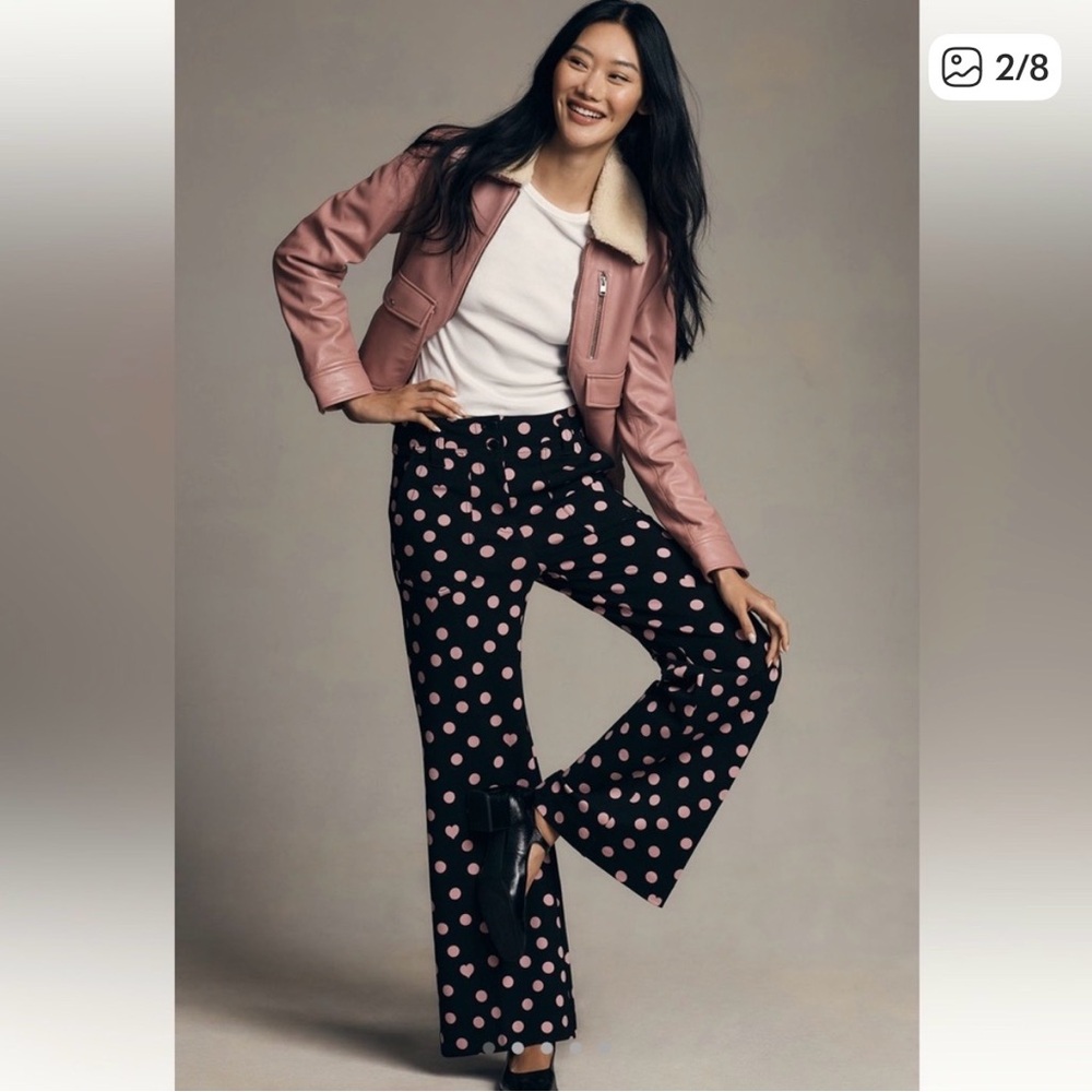 ISO — Anthropologie Naomi Polka Dot Wide-Leg Pants - Black with Pink Dots